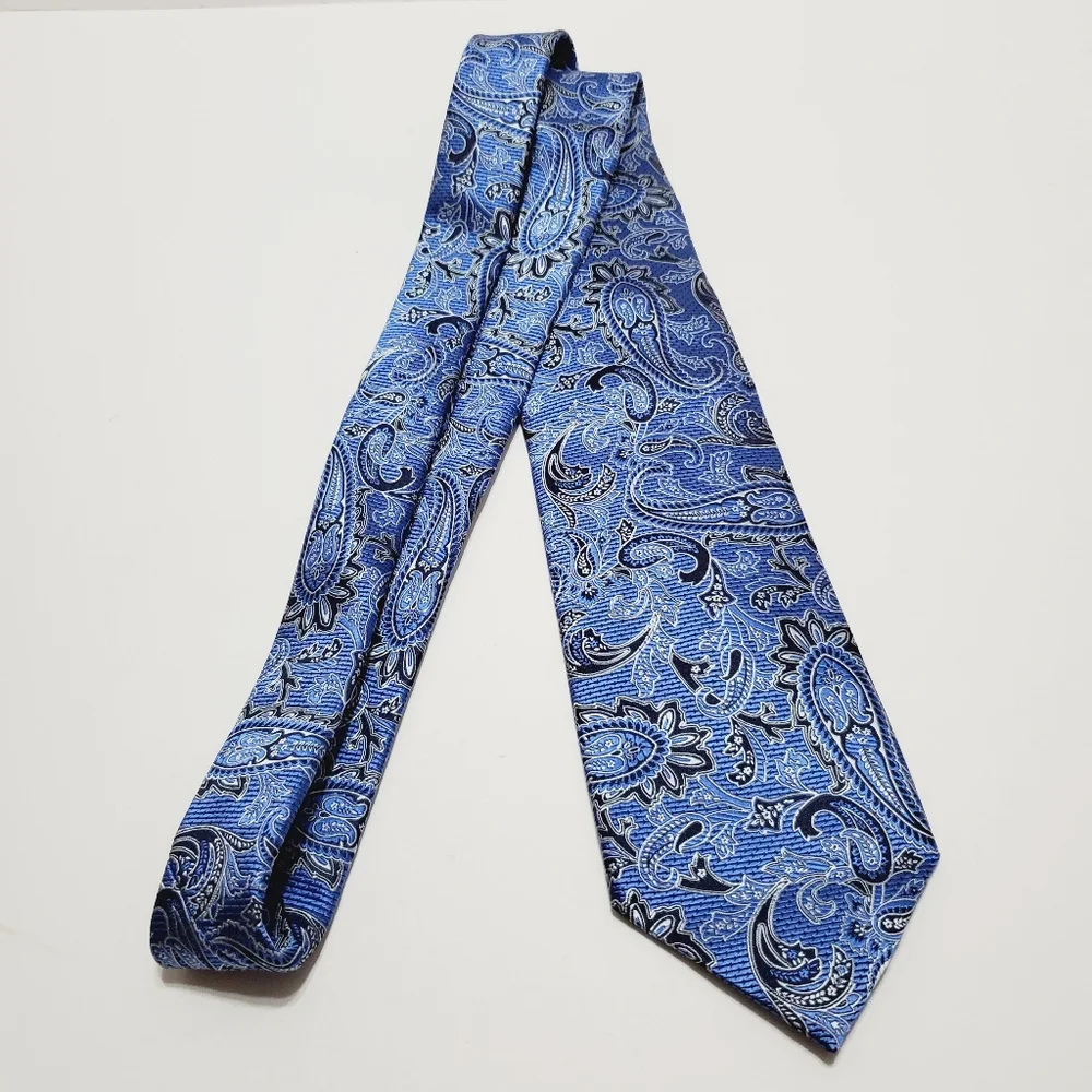 Ermenegildo Zegna Blue Paisley Pattern Men's Italian Silk Neck Tie Jacquard - Picture 2 of 5